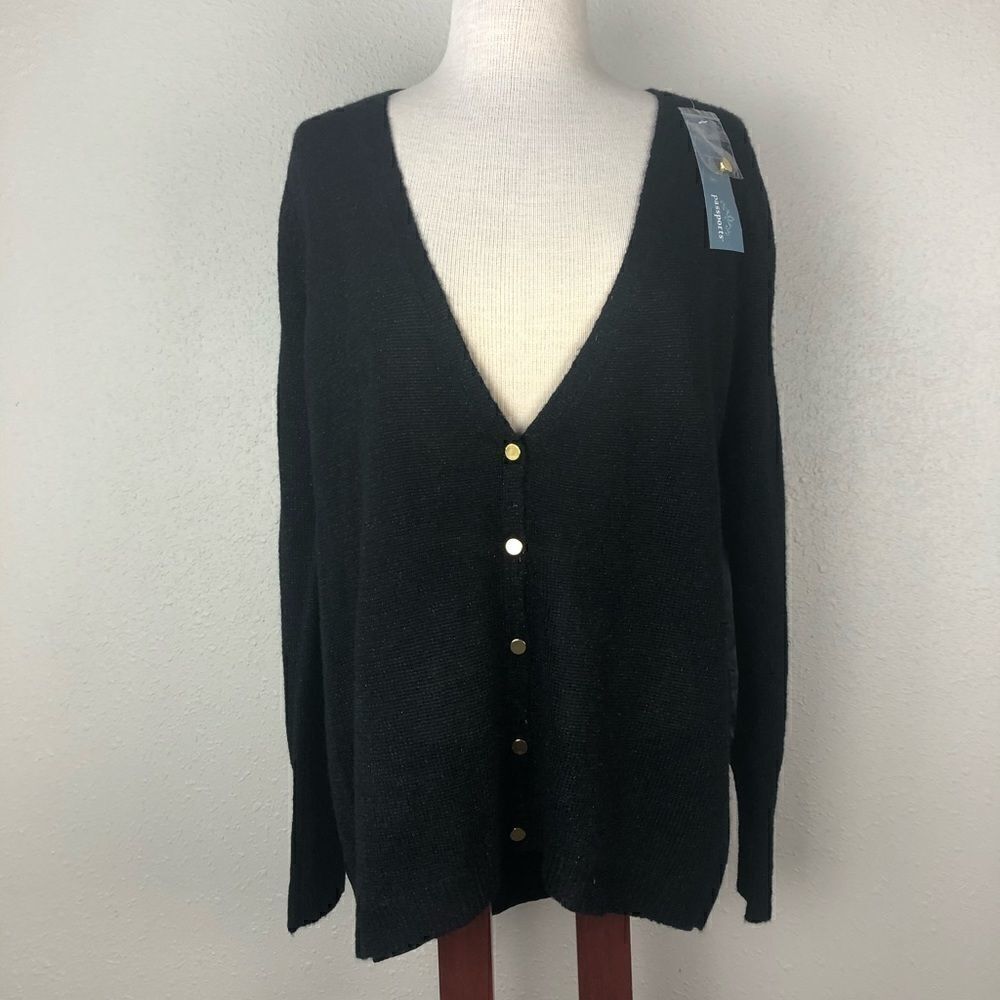 NWT Passports Black Cardigan Sweater Size Medium